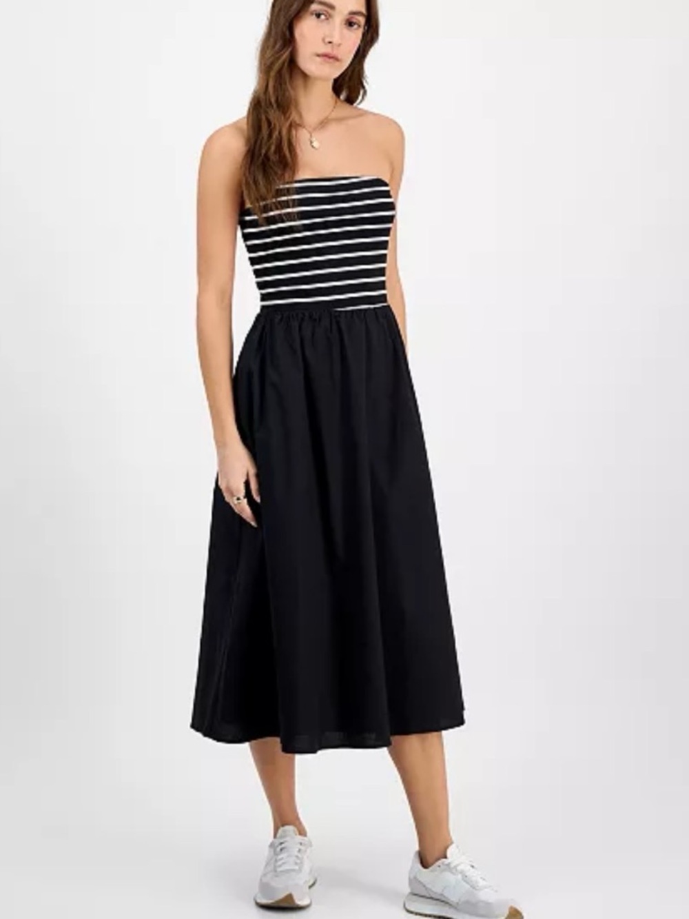 Striped Bandeau Black and White Midi Dress